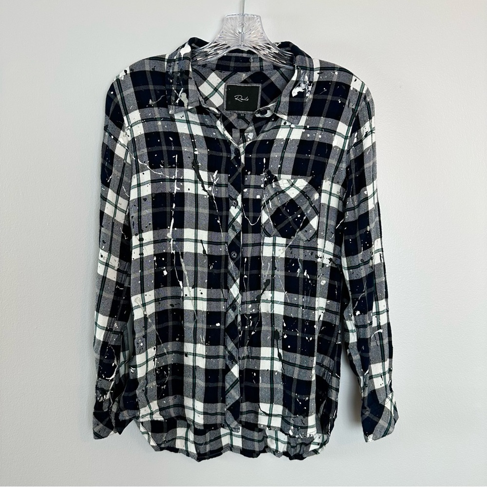 Rails Splatter Paint Navy White Small Plaid Button Down
